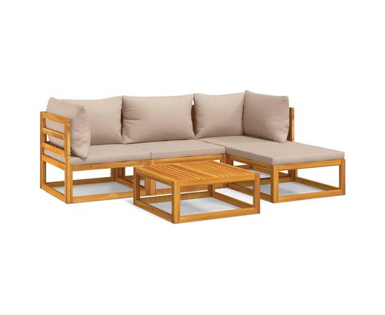 Set mobilier de grădină cu perne gri taupe, 5 piese, lemn masiv, 2 image