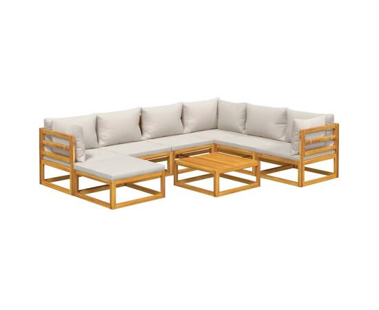 Set mobilier grădină cu perne gri deschis, 8 piese, lemn masiv, 3 image