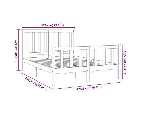 Cadru de pat cu tăblie, 120x200 cm, lemn masiv de pin, 6 image