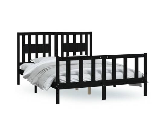 Cadru de pat cu tăblie, negru, 120x200 cm, lemn masiv de pin, 2 image