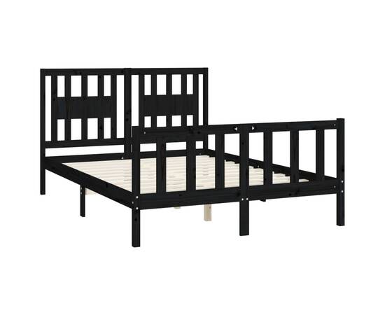 Cadru de pat cu tăblie, negru, 120x200 cm, lemn masiv de pin, 4 image