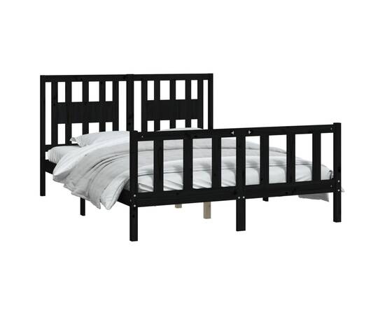 Cadru de pat cu tăblie, negru, 120x200 cm, lemn masiv de pin, 3 image
