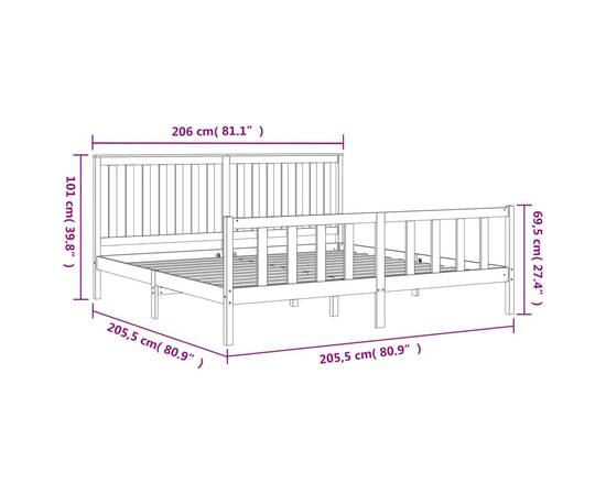 Cadru pat cu tăblie 200x200 cm, gri, lemn masiv de pin, 6 image