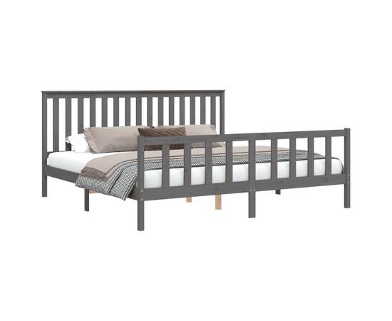 Cadru pat cu tăblie 200x200 cm, gri, lemn masiv de pin, 3 image