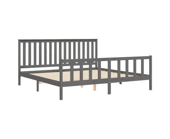 Cadru pat cu tăblie 200x200 cm, gri, lemn masiv de pin, 4 image