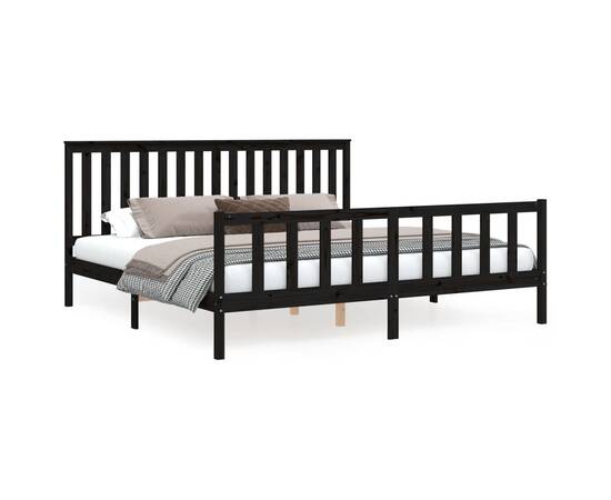 Cadru pat cu tăblie 200x200 cm, negru, lemn masiv de pin, 2 image