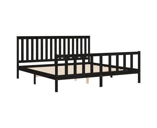 Cadru pat cu tăblie 200x200 cm, negru, lemn masiv de pin, 4 image