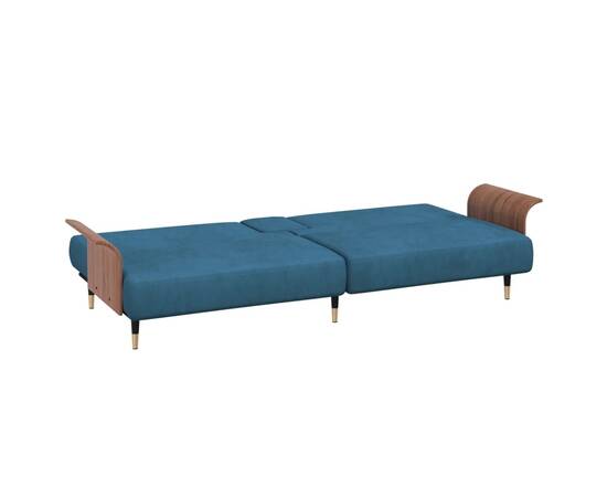 Canapea extensibilă cu suporturi de pahare, albastru, catifea, 8 image