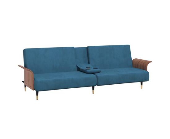 Canapea extensibilă cu suporturi de pahare, albastru, catifea, 5 image