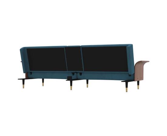 Canapea extensibilă cu suporturi de pahare, albastru, catifea, 7 image