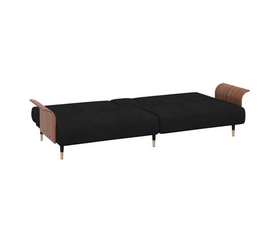 Canapea extensibilă cu suporturi de pahare, negru, catifea, 8 image