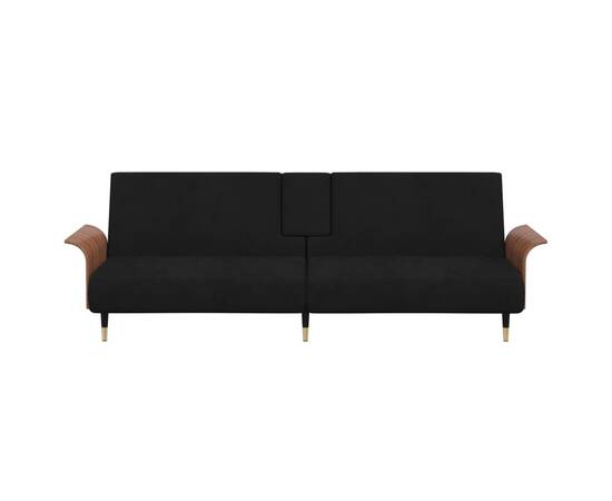 Canapea extensibilă cu suporturi de pahare, negru, catifea, 4 image
