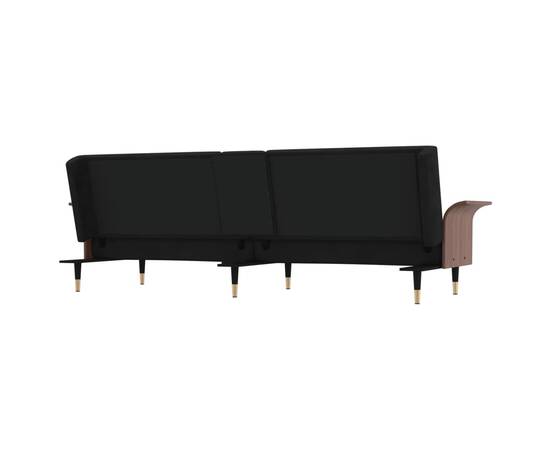 Canapea extensibilă cu suporturi de pahare, negru, catifea, 7 image