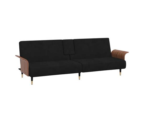Canapea extensibilă cu suporturi de pahare, negru, catifea, 2 image