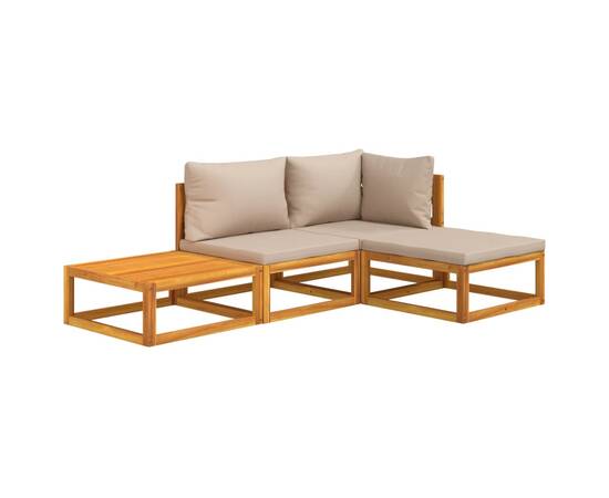 Set mobilier de grădină cu perne gri taupe, 4 piese, lemn masiv, 3 image