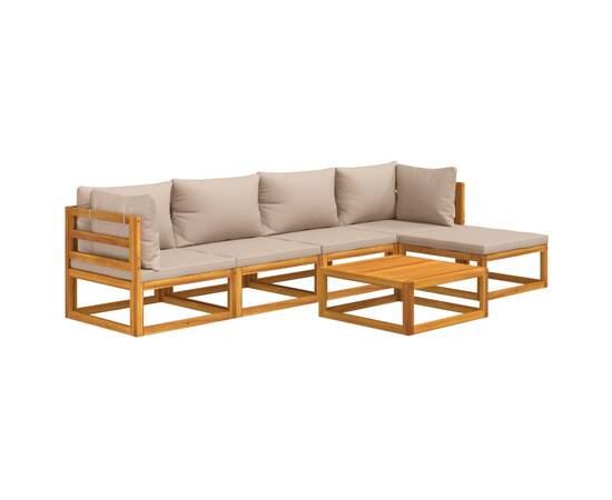 Set mobilier de grădină cu perne gri taupe, 6 piese, lemn masiv, 3 image