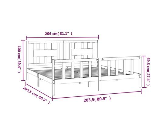 Cadru de pat cu tăblie, gri, 200x200 cm, lemn masiv de pin, 6 image