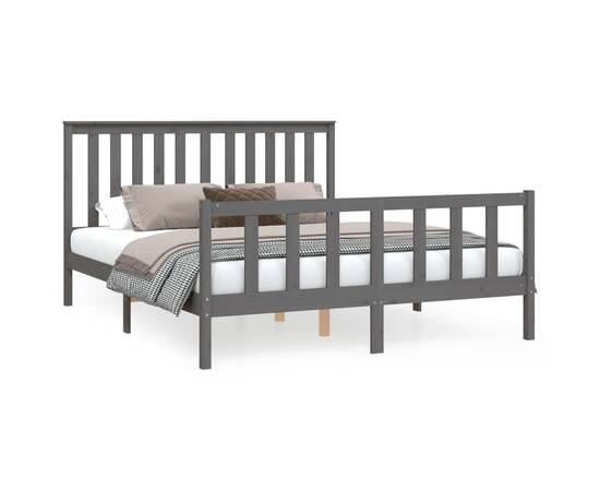 Cadru de pat cu tăblie king size 5ft, gri, 150x200 cm, lemn pin, 2 image