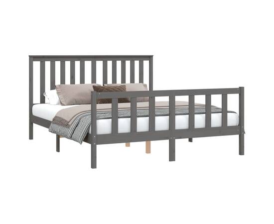 Cadru de pat cu tăblie king size 5ft, gri, 150x200 cm, lemn pin, 3 image