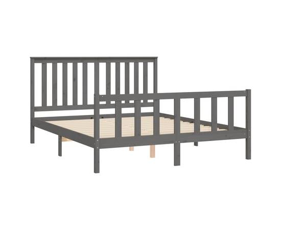 Cadru de pat cu tăblie king size 5ft, gri, 150x200 cm, lemn pin, 4 image