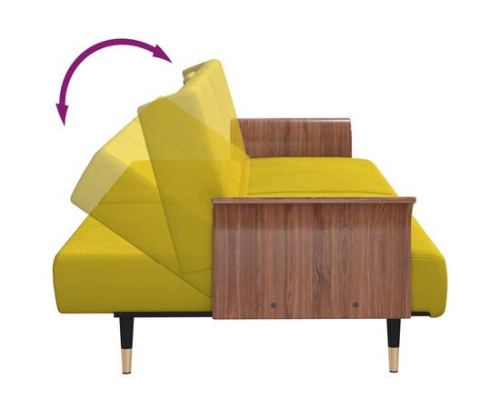 Canapea extensibilă cu suporturi de pahare, galben, catifea, 9 image