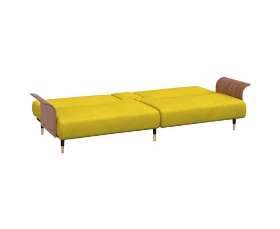 Canapea extensibilă cu suporturi de pahare, galben, catifea, 8 image