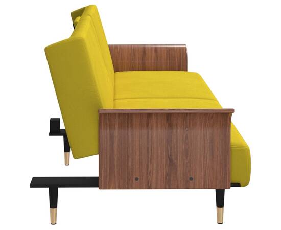 Canapea extensibilă cu suporturi de pahare, galben, catifea, 6 image