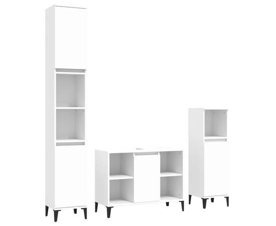 Set mobilier de baie, 3 piese, alb, lemn compozit, 2 image