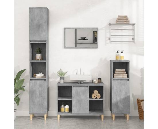 Set mobilier de baie, 3 piese, gri beton, lemn compozit