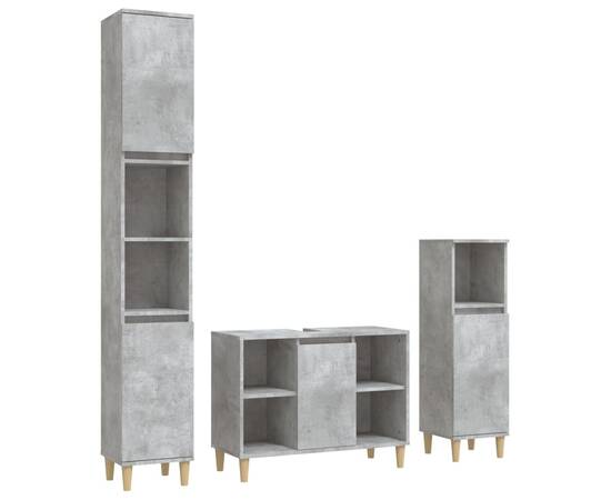 Set mobilier de baie, 3 piese, gri beton, lemn compozit, 2 image