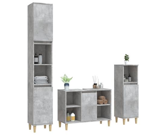 Set mobilier de baie, 3 piese, gri beton, lemn compozit, 3 image