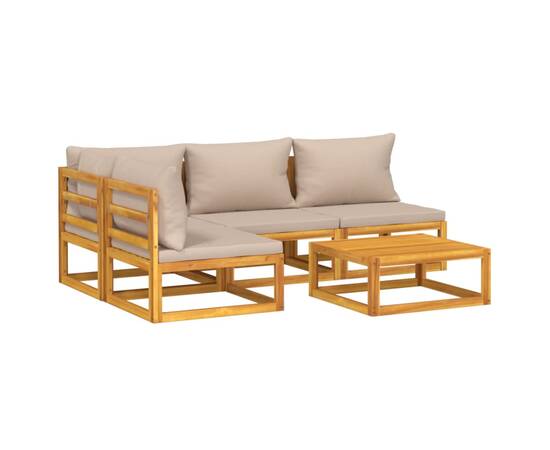 Set mobilier de grădină cu perne gri taupe, 5 piese, lemn masiv, 3 image