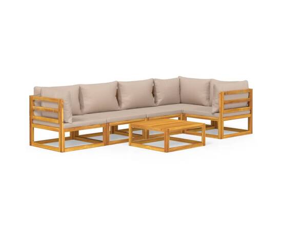 Set mobilier de grădină cu perne gri taupe, 6 piese, lemn masiv, 2 image