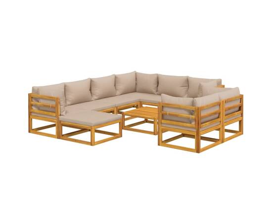 Set mobilier grădină cu perne gri taupe, 10 piese, lemn masiv, 3 image