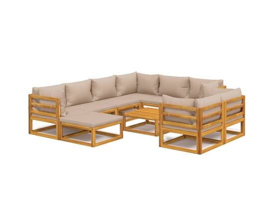 Set mobilier grădină cu perne gri taupe, 10 piese, lemn masiv, 2 image