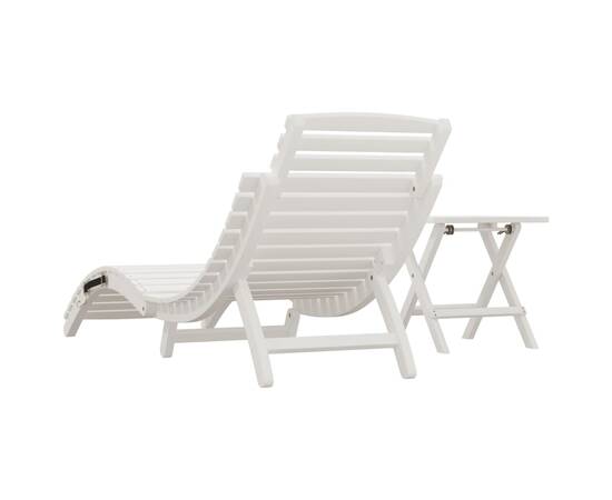 Șezlong de plajă cu masă, alb, lemn masiv de acacia, 4 image
