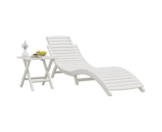 Șezlong de plajă cu masă, alb, lemn masiv de acacia, 3 image