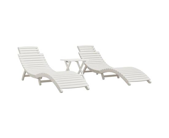 Șezlonguri de plajă cu masă, 2 buc, alb, lemn masiv de acacia, 3 image