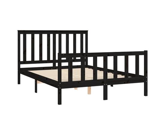 Cadru de pat cu tăblie, negru, 140x200 cm, lemn masiv de pin, 4 image