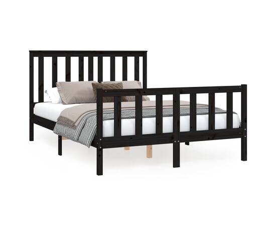 Cadru de pat cu tăblie, negru, 140x200 cm, lemn masiv de pin, 2 image