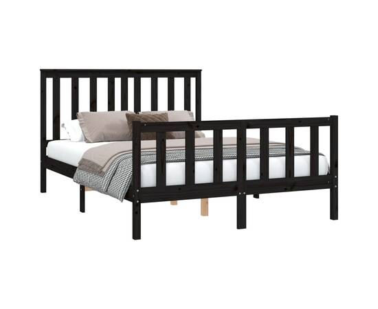 Cadru de pat cu tăblie, negru, 140x200 cm, lemn masiv de pin, 3 image