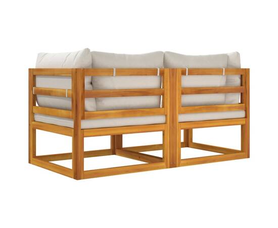 Canapele colț modulare, 2 buc, perne gri deschis, lemn acacia, 6 image