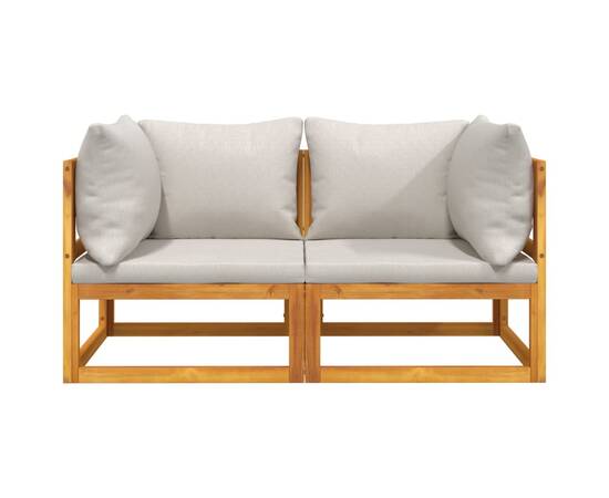 Canapele colț modulare, 2 buc, perne gri deschis, lemn acacia, 3 image
