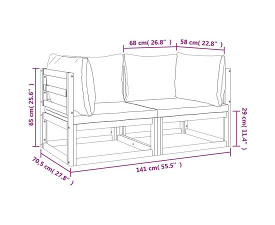 Canapele colț modulare, 2 buc, perne gri deschis, lemn acacia, 8 image