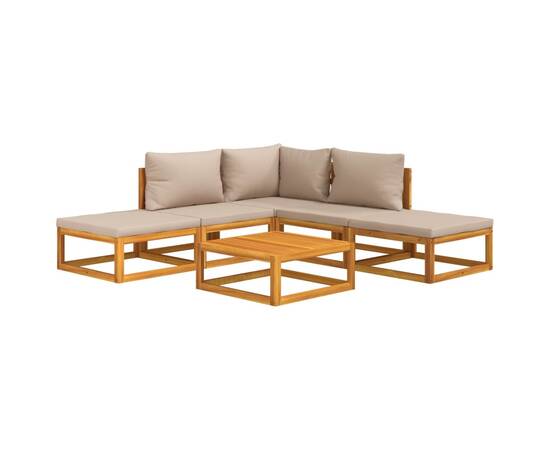 Set mobilier de grădină cu perne gri taupe, 6 piese, lemn masiv, 3 image