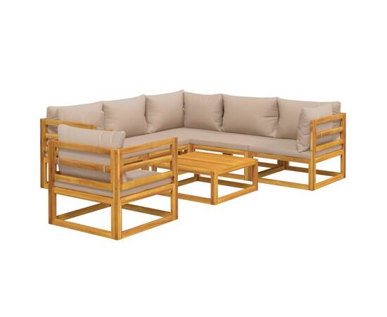 Set mobilier de grădină cu perne gri taupe, 7 piese, lemn masiv, 3 image