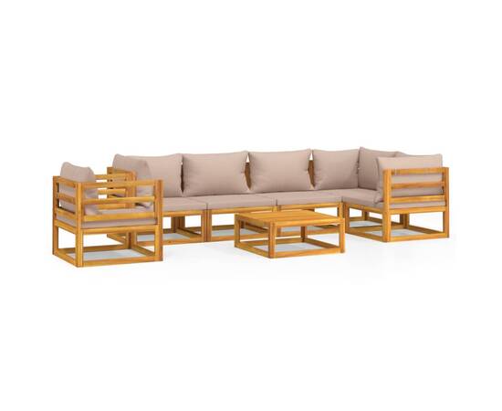 Set mobilier de grădină cu perne gri taupe, 7 piese, lemn masiv, 2 image