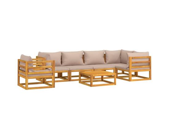 Set mobilier de grădină cu perne gri taupe, 7 piese, lemn masiv, 3 image