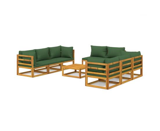 Set mobilier de grădină cu perne verzi, 9 piese, lemn masiv, 2 image
