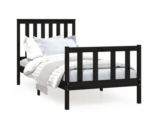 Cadru de pat cu tăblie, negru, 90x200 cm, lemn masiv de pin, 2 image